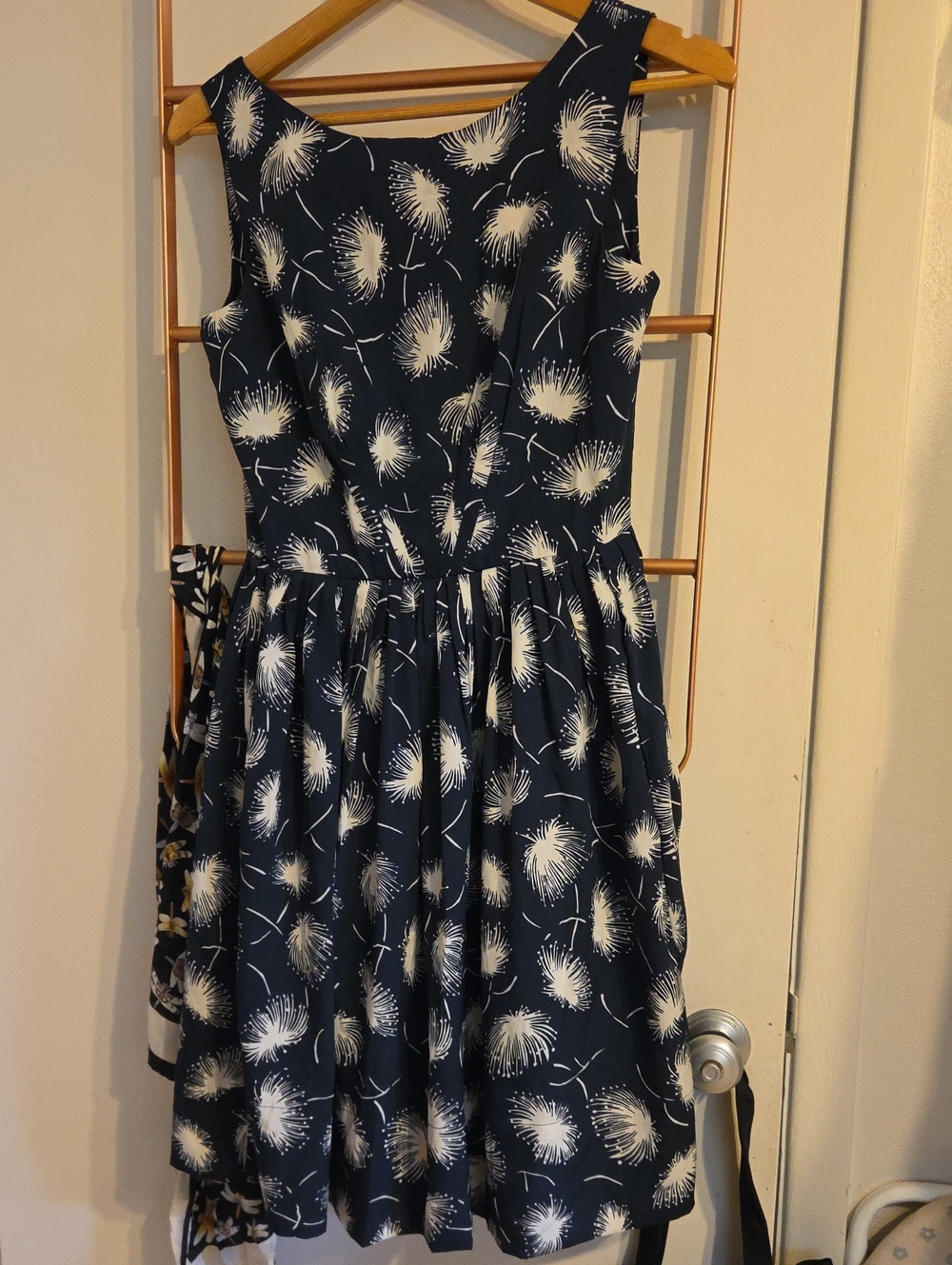 Emily And Fin Navy Blue Sleeveless Dandelion Print  Dress